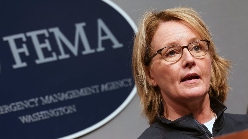 Federal Emergency Management Agency (FEMA) Administrator Deanne Criswell holds a press conference on Hurricane Ian at FEMA Headquarters on September 28, 2022 in Washington, DC.