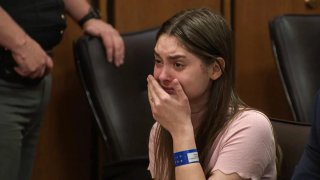 Mackenzie Shirilla cries as she is found guilty of murder in the death of her boyfriend in Cleveland on Aug. 14.