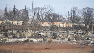 Wildfire wreckage is shown Thursday, Aug. 10, 2023, in Lahaina, Hawaii.