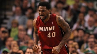 BOSTON, MA – JUNE 07: Udonis Haslem #40 of the Miami Heat reacts in the first half against the Boston Celtics in Game Six of the Eastern Conference Finals in the 2012 NBA Playoffs on June 7, 2012 at TD Garden in Boston, Massachusetts.