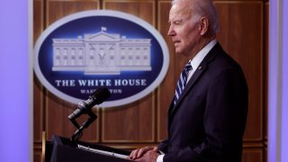 US President Joe Biden delivers remarks about the latest jobs report in the South Court Auditorium in the Eisenhower Executive Office Building on February 03, 2023 in Washington, DC.