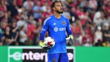 ST. LOUIS, MO - JULY 15: Drake Callender #1 of Inter Miami CF with the ball during a game between Inter Miami CF and St. Louis City SC at CITYPARK on July 15, 2023 in St. Louis, Missouri. (Photo by Bill Barrett/ ISI Photos /Getty Images)
