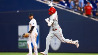 MIAMI, FLORIDA – AUGUST 01: Nick Castellanos #8 of the Philadelphia Phillies rounds the bases after hitting a home run against the Miami Marlins during the ninth inning of the game at loanDepot park on August 01, 2023 in Miami, Florida. (Photo by Megan Briggs/Getty Images)