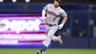 MIAMI, FLORIDA – AUGUST 16: Alex Bregman #2 of the Houston Astros rounds the bases after hitting a home run against the Miami Marlins during the first inning at loanDepot park on August 16, 2023 in Miami, Florida. (Photo by Megan Briggs/Getty Images)