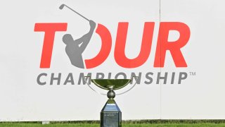 The FedEx Cup trophy is seen prior to TOUR Championship at East Lake Golf Club on August 22, 2023 in Atlanta, Georgia.
