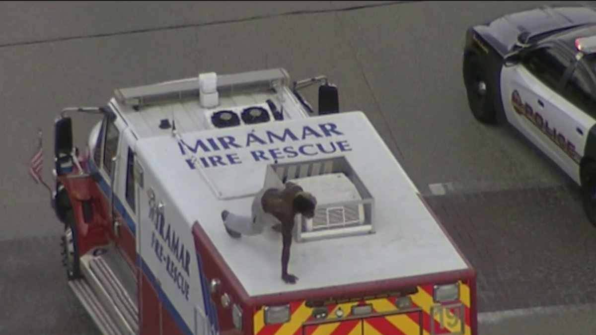 Man climbs on top of fire rescue truck in Miramar – NBC 6 South Florida