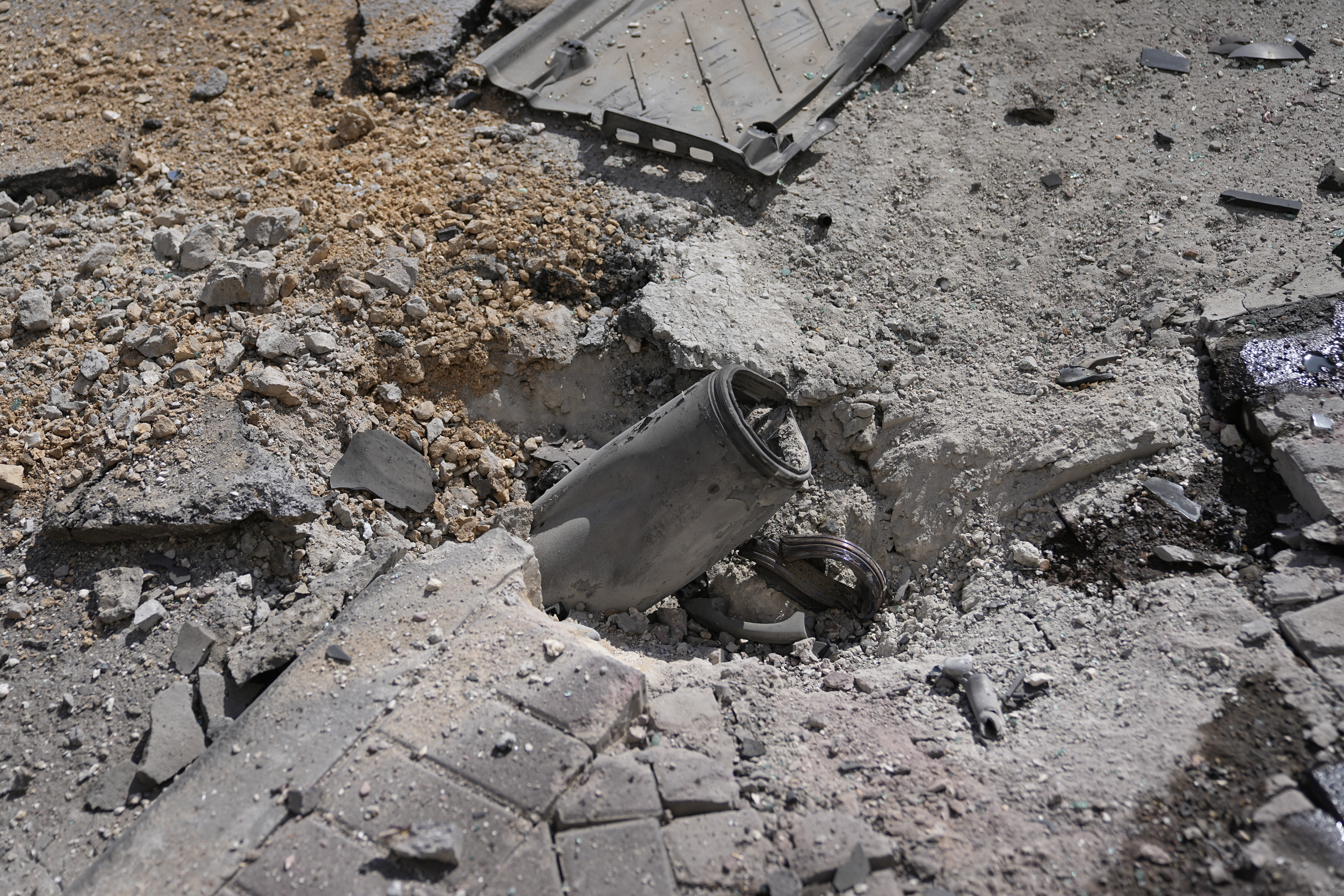 A rocket from the Gaza Strip struck a street in Ashkelon, Israel, on Saturday, Oct. 7, 2023.
