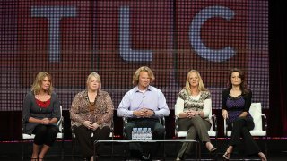FILE - TV personalities Meri Brwon, Janelle Brown, Kody Brown, Christine Brown and Robyn Brown speak during the "Sister Wives" panel