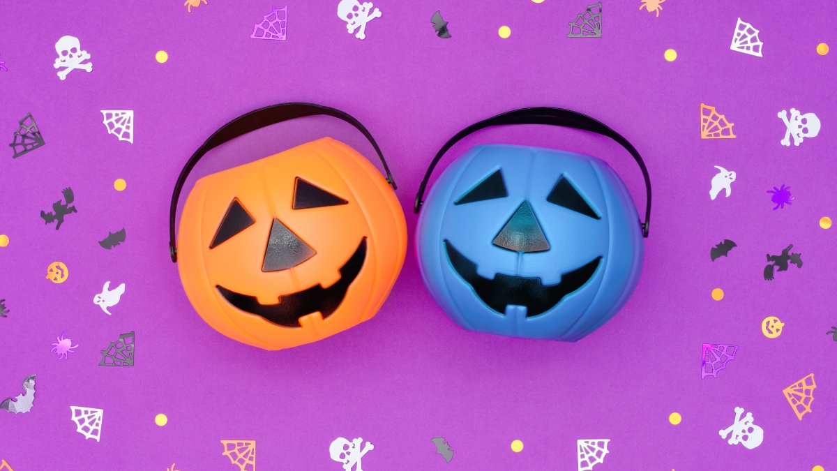 What do blue sweet buckets on Halloween suggest, and why are they controversial?