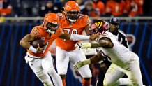 A TV camera with the  Prime Video Thursday Night Football logo is  seen during the first half of an NFL football game between the Chicago Bears  and Washington Commanders, Thursday, Oct.