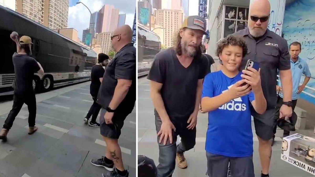 Check out Keanu Reeves consider time to perform capture with a younger fan just before a Texas concert