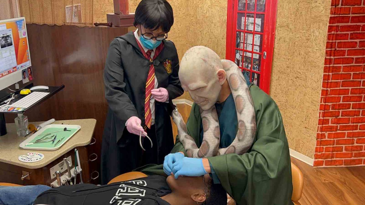 New York orthodontist dressed as Voldemort turns business office into ‘Harry Potter’ environment for Halloween