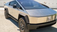 The Tesla Cybertruck during a tour of the Elkhorn Battery energy storage system in Moss Landing, California.