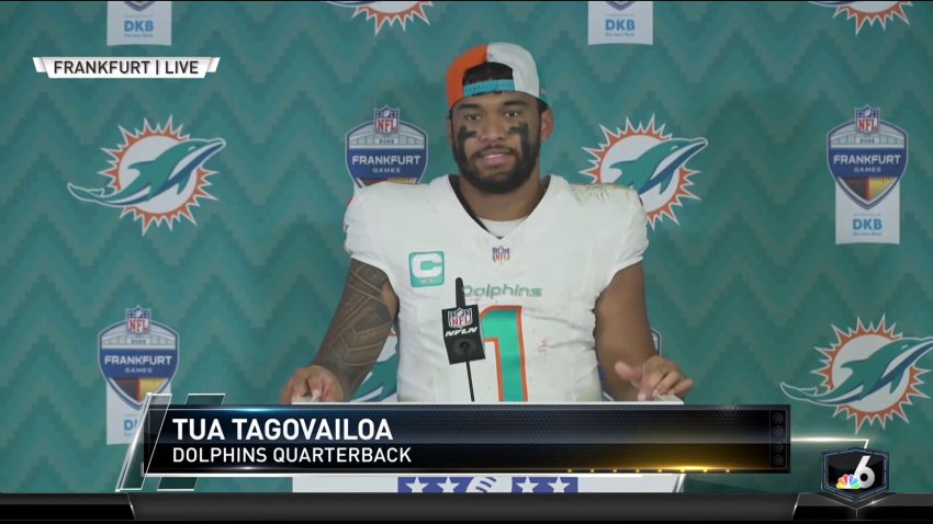 Tua Tagovailoa speaks after Miami Dolphins lose to Kansas City Chiefs in Germany