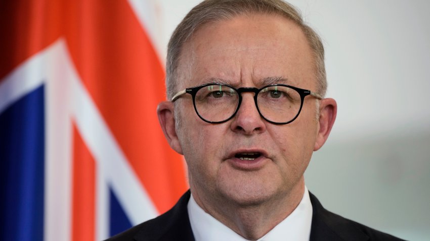 FILE – Australian Prime Minister Anthony Albanese briefs the media during a joint news conference with German Chancellor Olaf Scholz after a meeting at the chancellery in Berlin, Germany, on July 10, 2023. Anthony Albanese will on Saturday, Nov. 4, 2023 become the first Australian prime minister in seven years to visit China in recognition that bilateral relations have improved after crashing to unprecedented depths over differences over trade and security that remain largely unresolved.