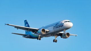 Alaska Airlines Airbus A320-214 arrives at Los Angeles international Airport on October 02, 2022 in Los Angeles, California.