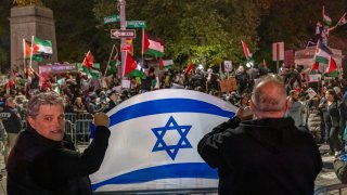 Protesters and counter-protestors over the Israel-Hamas war