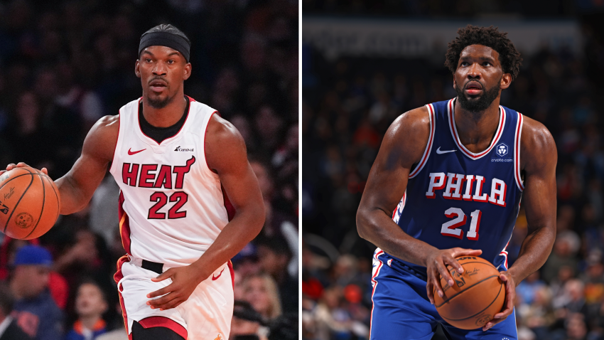 Jimmy Butler (left), Joel Embiid (right)