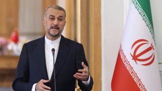 Iran’s Foreign Minister Hossein Amir-Abdollahian speaks during a joint press conference with his Turkish counterpart in Tehran on September 3, 2023.