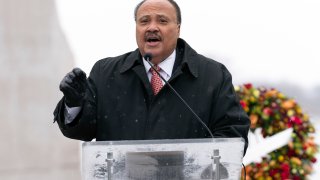 Martin Luther King III speaks during the annual Martin Luther King, Jr. Wreath Laying Ceremony at the Martin Luther King Jr. Memorial in Washington, Monday, Jan. 15, 2024.