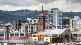 Union Station from Steel Bridge, Portland, Oregon.