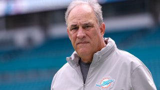 MIAMI GARDENS, FL – OCTOBER 29: Vic Fangio of the Miami Dolphins arrives prior to an NFL football game against the New England Patriots at Hard Rock Stadium on October 29, 2023 in Miami Gardens, Florida.