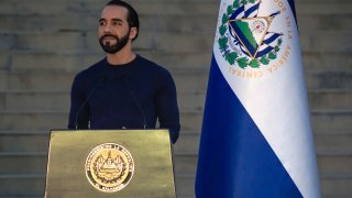 File. President of El Salvador Nayib Bukele speaks during the inauguration of a new Vijosa Laboratories plant on November 20, 2023 in La Libertad, El Salvador. (Photo by Alex Peña/Getty Images)