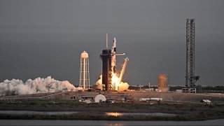 A SpaceX Falcon 9 rocket with its Crew Dragon capsule launches from pad LC-39A during Axiom Mission Three (Ax-3) at the Kennedy Space Center, in Cape Canaveral, Florida, on January 18, 2024. An all-European crew including Turkey’s first astronaut are poised to blast off to the International Space Station in a mission with Axiom Space, as countries hungry for a taste of space turn increasingly to the private sector.