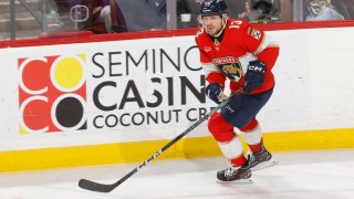 SUNRISE, FL – JANUARY 19: Sam Reinhart #13 of the Florida Panthers skates with the puck against the Minnesota Wild at the Amerant Bank Arena on January 19, 2024 in Sunrise, Florida. (Photo by Joel Auerbach/Getty Images)