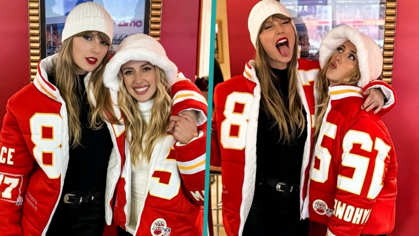 Taylor Swift twins with Brittany Mahomes at Chiefs game