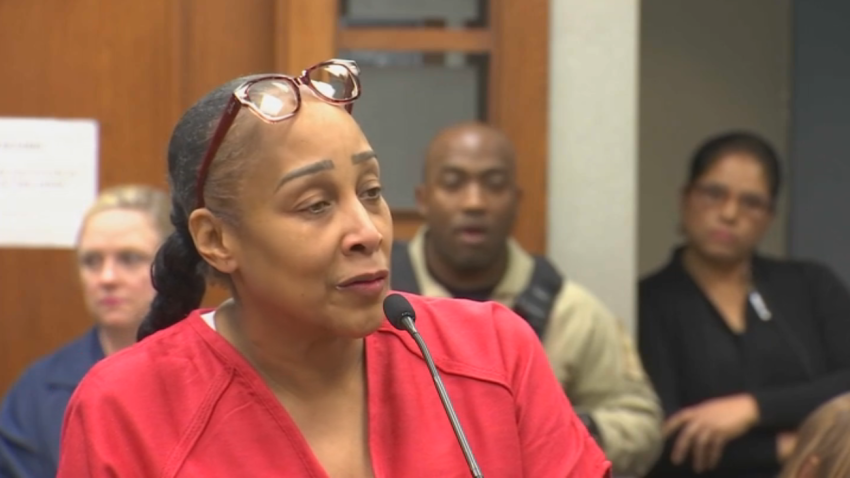 Atoya Holmes before she was sentenced Friday, Jan. 12, 2024, to prison in the fatal shooting of Verdell Goins