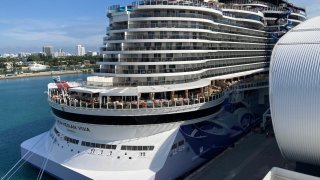 The Norwegian Viva is docked at PortMiami’s Terminal B ahead of its christening ceremony in Miami on Nov. 29, 2023.
