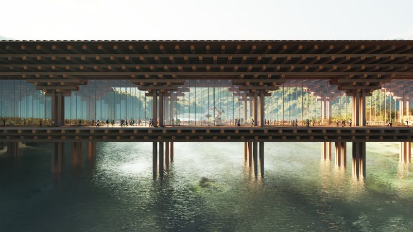 The interior of a planned bridge, which will double as a civic gathering place.