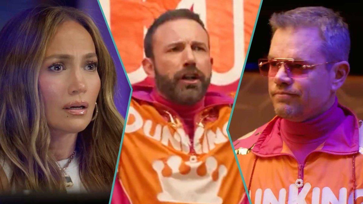 Ben Affleck, Matt Damon and Tom Brady group up to kind a boyband to conduct for J. Lo in Dunkin&#039 business