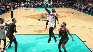 WASHINGTON, DC – FEBRUARY 2: Terry Rozier #2 of the Miami Heat drives to the basket during the game against the Washington Wizards on February 2, 2024 at Capital One Arena in Washington, DC. NOTE TO USER: User expressly acknowledges and agrees that, by downloading and or using this Photograph, user is consenting to the terms and conditions of the Getty Images License Agreement. Mandatory Copyright Notice: Copyright 2024 NBAE
