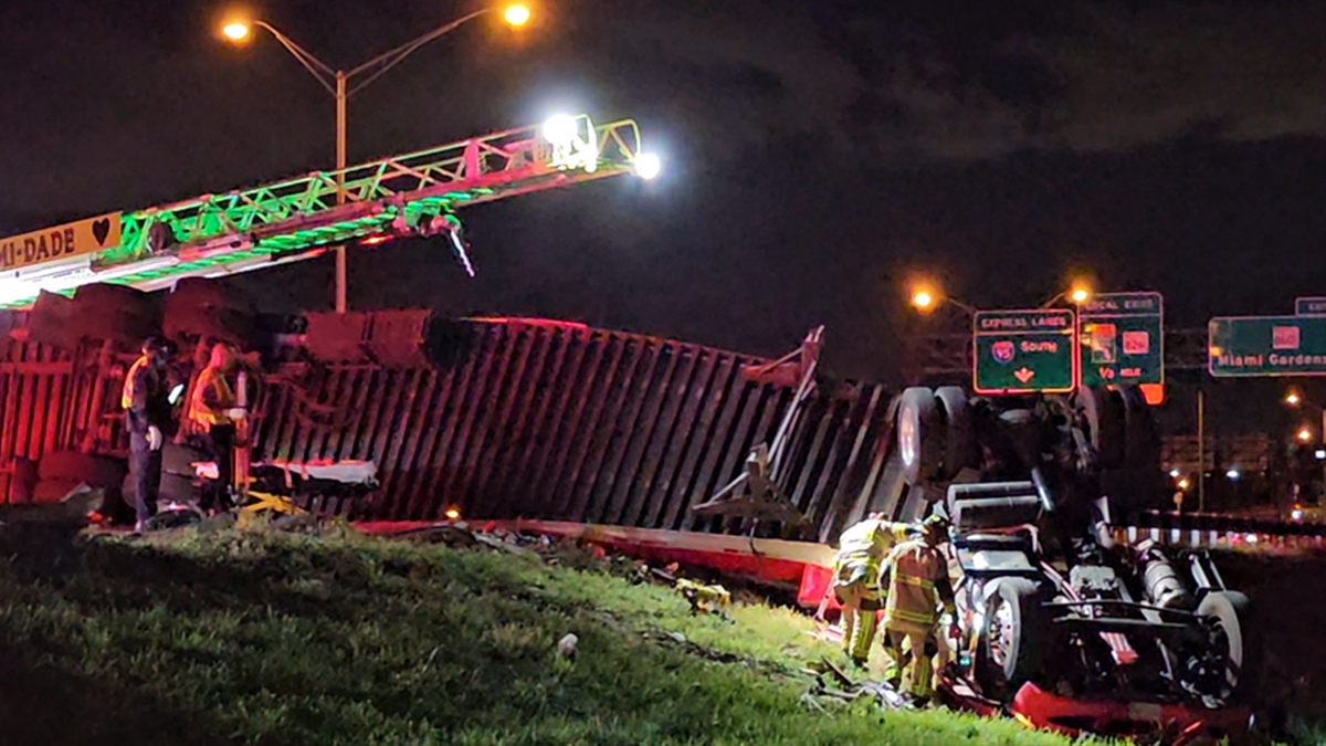 Semi-truck rolls over on I-95 closing all southbound lanes before Miami Gardens Drive – NBC 6 South Florida
