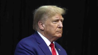 FILE - Donald Trump arrives at the Monument Leaders Rally hosted by the South Dakota Republican Party on Sept. 8, 2023, in Rapid City, South Dakota.