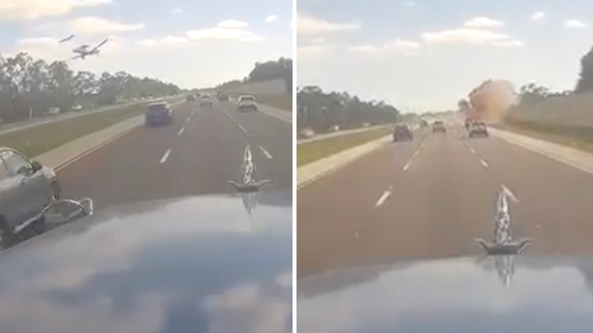 Dashcam video captures car launching off back of tow truck