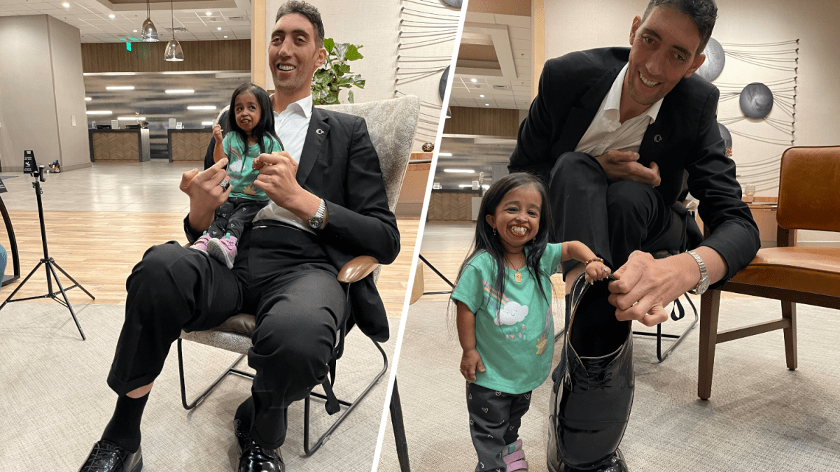 World&#039s tallest man reunites with the environment&#039s shortest lady in California