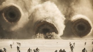 Sandworms emerge on the desert planet Arrakis in Denis Villeneuve’s “Dune: Part Two.”