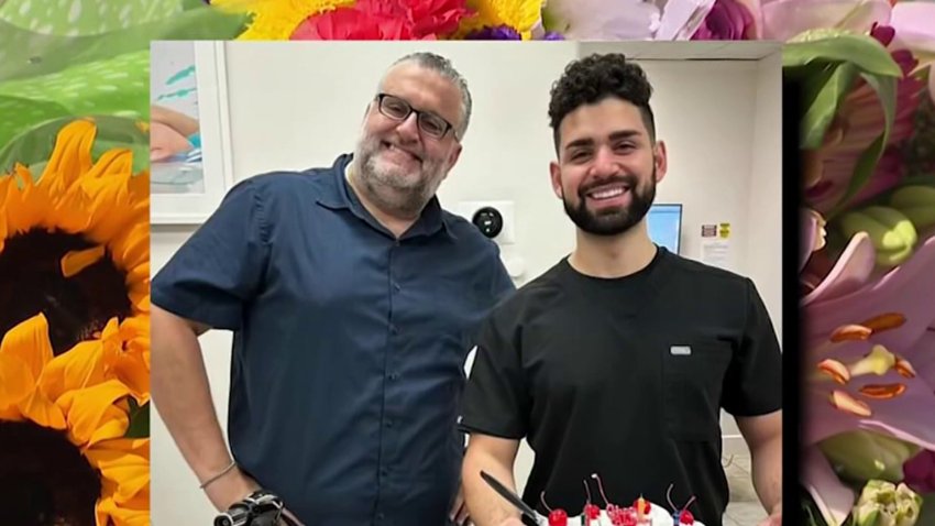 George Issaian (left), the office manager of the Smile Plus dental office where the shooting took place, is seen here with Dr. Ben Harouni, who died in the office attack.