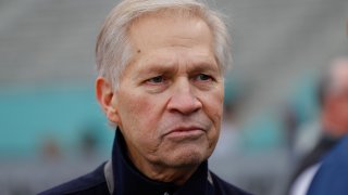 Analyst Chris Mortensen watches action prior to an Alliance of American Football game between the Birmingham Iron and the Salt Lake Stallions at Legion Field on February 16, 2019