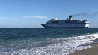 Margaritaville cruise ship leaving port, Singer Island, Florida.