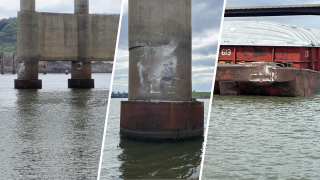 Damage following a barge hitting a bridge in Sallisaw, Oklahoma.