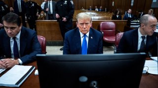 Former US President Donald Trump sits in the courtroom at Manhattan criminal court in New York, US, on Thursday, April 18, 2024. 