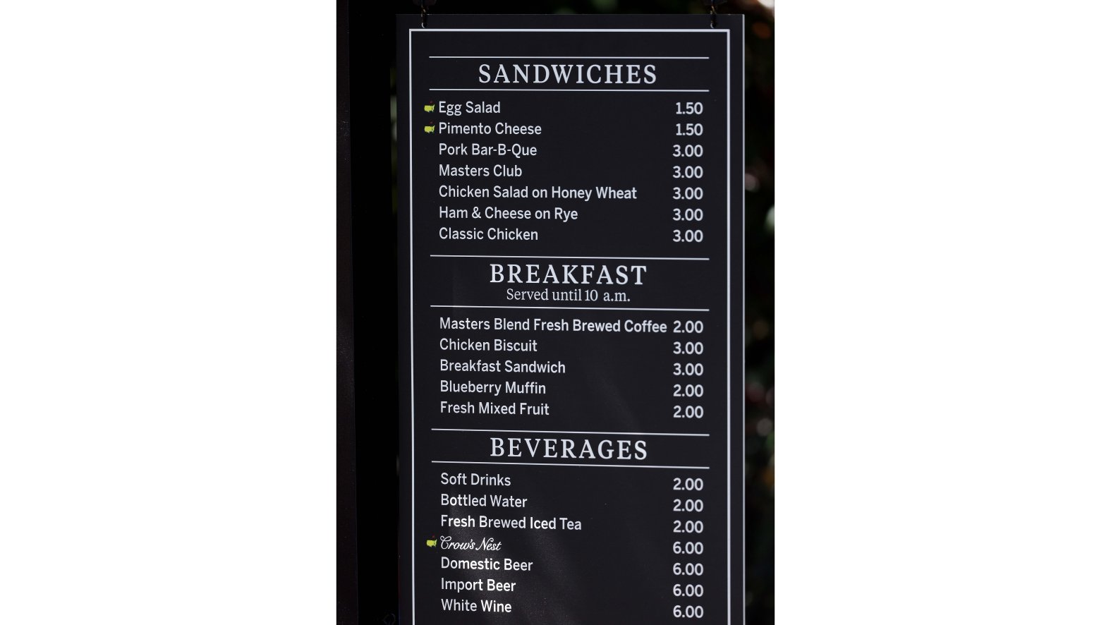 2024 Masters concession prices for pimento cheese, egg salad NBC 6