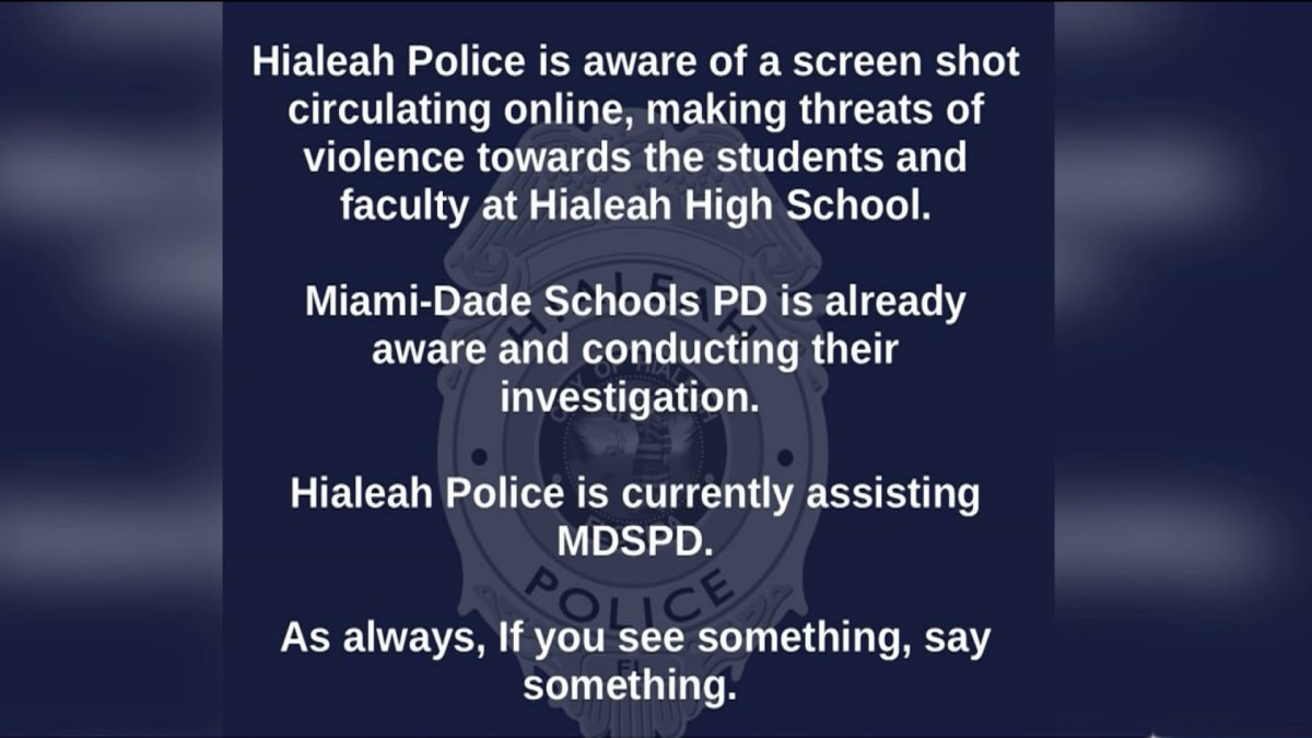 Hialeah Police investigating online school threats – NBC 6 South Florida