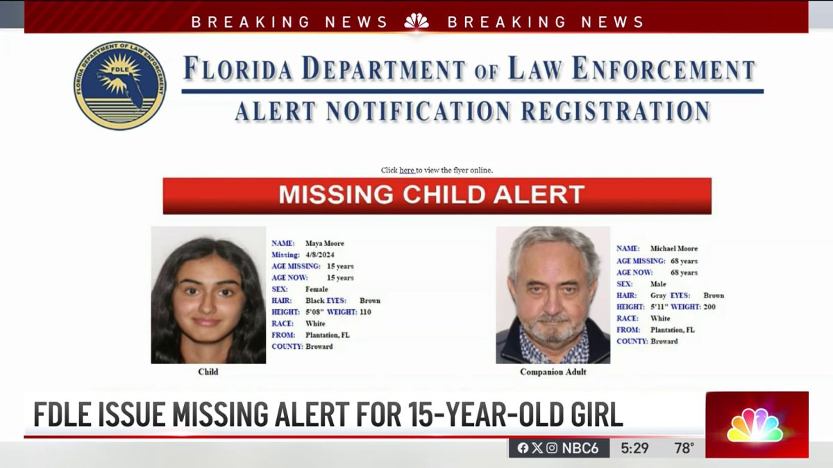 Missing child alert issued for 15-year-old Plantation girl – NBC 6 ...