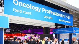 Attendees walk through the lobby at the American Society of Clinical Oncology annual meeting in Chicago.