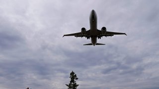 An American Airlines Boeing 737 MAX 8 flight from Los Angeles approaches for landing at Reagan National Airport shortly after an announcement was made by the FAA that the planes were being grounded by the United States in Washington, U.S. March 13, 2019. 